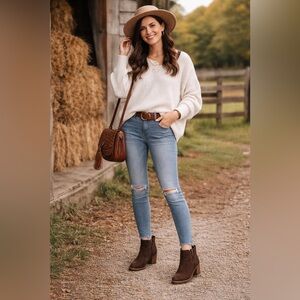 DV8 Brown Suede Ankle Booties Western Whipstitch 7.5